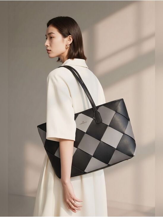 CHRISBELLA Handbags - ChrisBella Woven Faux Leather Tote Bag in Black and Gray Shades